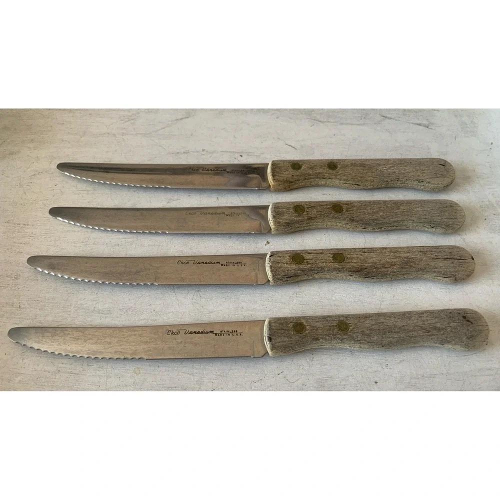 Vintage Ekco Vanadium Steak Knives Set of 4 Serrated Stainless Steel Made in USA